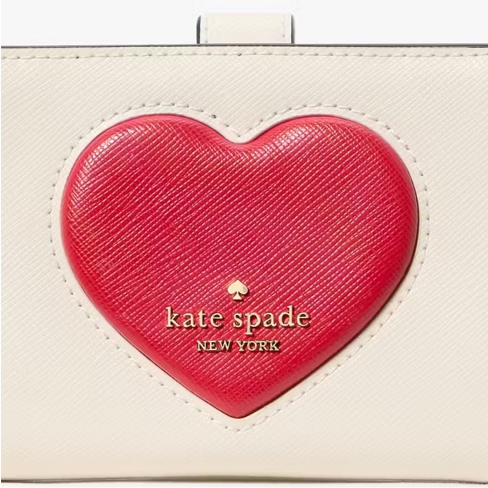 NWT Kate Spade NY Madison Puffy Heart Medium Bifold Wallet Meringue Multi ♠️ NEW - Picture 4 of 16